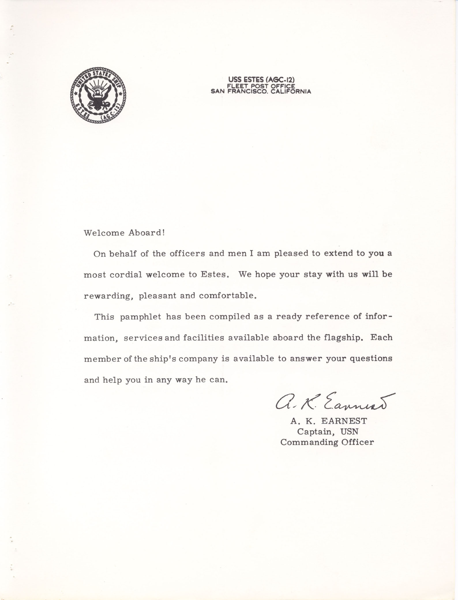 welcome aboard letter uss estes association welcome aboard letter uss estes association